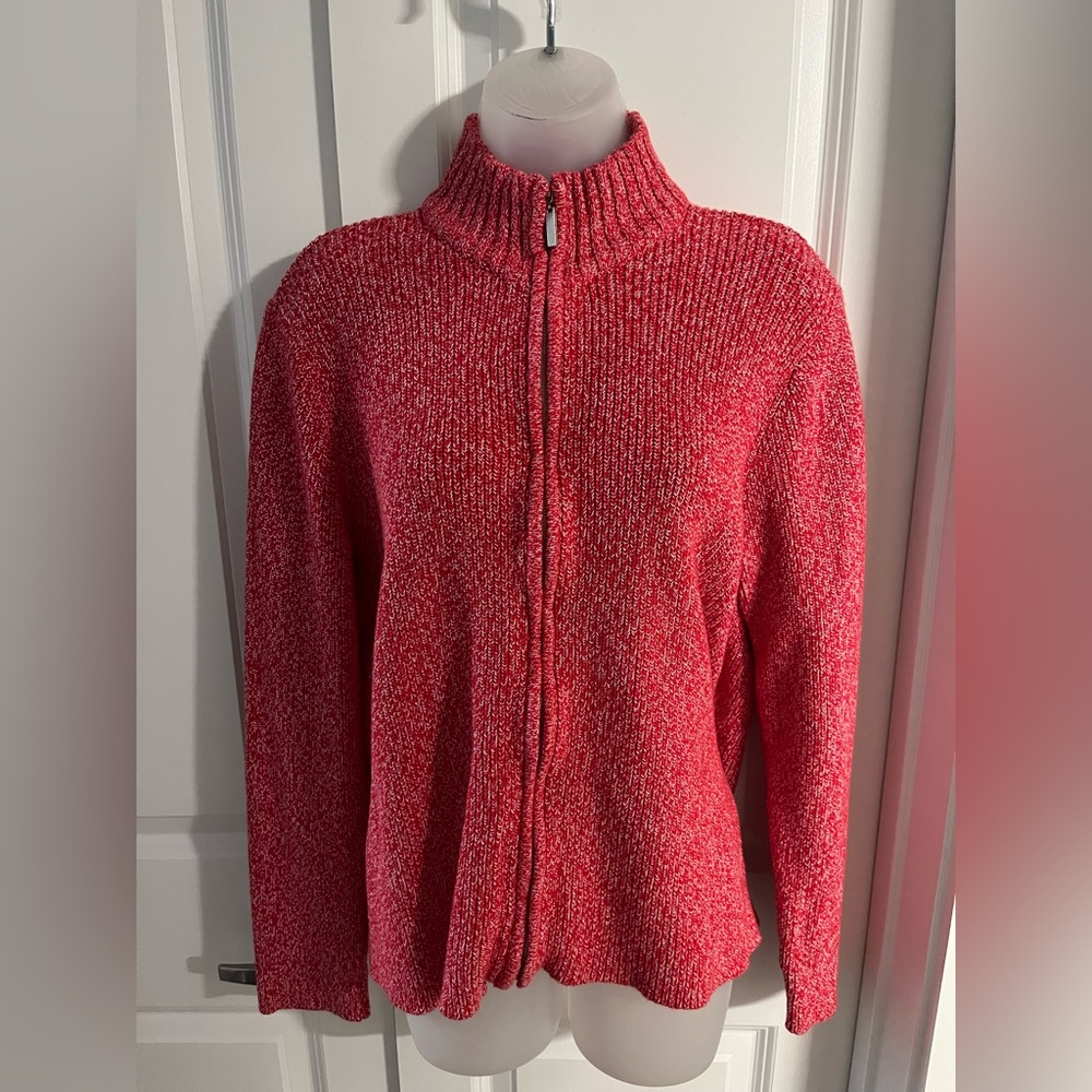 Crazy Horse by Liz Claiborne Red/White Knitted Zip Up Sweater Size Large - Picture 2 of 16